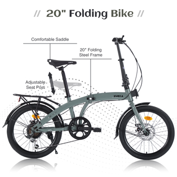 20\\" Folding Bike Steel Frame 7 Speed City Bike 