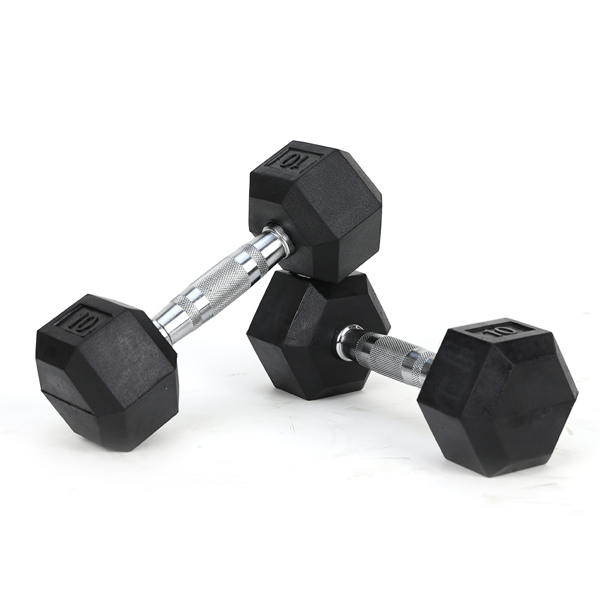 10LB 1-Pair(2pieces)HDRS  Rubber Coated Solid Cast Iron Dumbbell with Contoured Chrome Handle, Hexagon Head