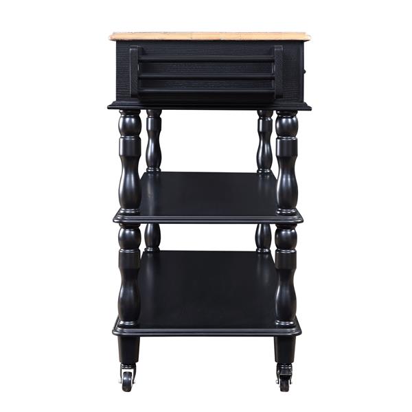 56 inch Rolling Kitchen Island with Storage,Kitchen Cart with Solid OAK Wood Top,Two-sided Kitchen island Cart on Wheels , Wine and Spice Rack, Large Kitchen Cart with 2 Drawers, Black+Natural Top