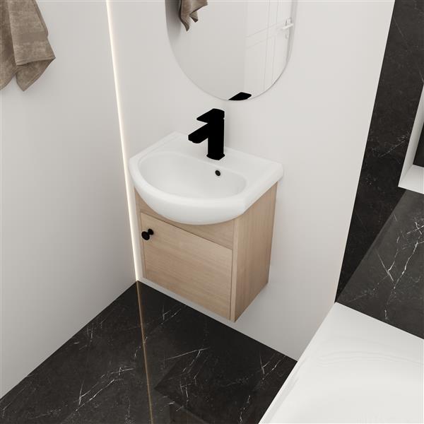 Small Size 18 Inch Bathroom Vanity With Ceramic Sink,Wall Mounting Design