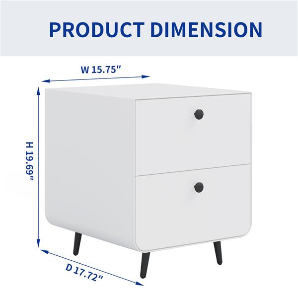 Modern Night Stand Storage Cabinet for Living Room Bedroom, Steel Cabinet with 2 Drawers,Bedside Furniture, circular handle