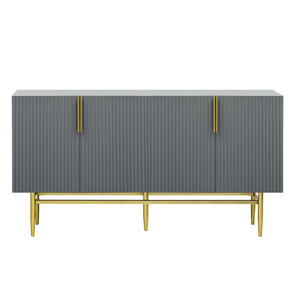 Modern Elegant 4-door Sideboard Gold Metal Handle Buffet Cabinet for Dining Room, Living Room, Bedroom, Hallway (Gray)