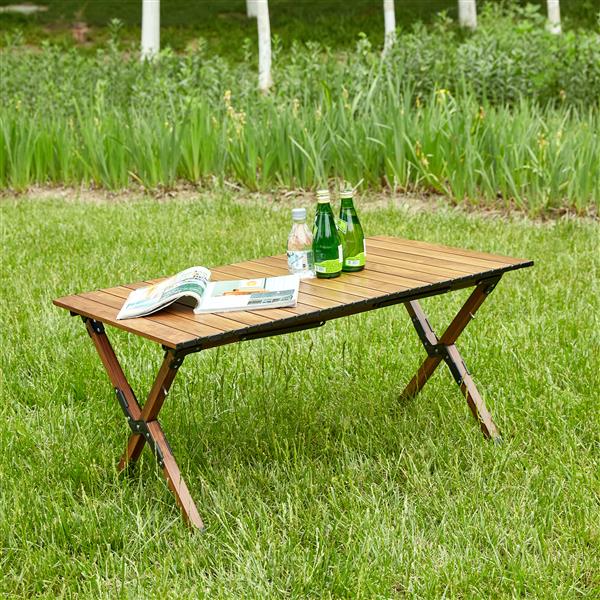 1-piece Folding Outdoor Table,Lightweight Aluminum Roll-up Rectangular Table for indoor, Outdoor Camping, Picnics,Beach,Backyard, BBQ, Party, Patio, Brown