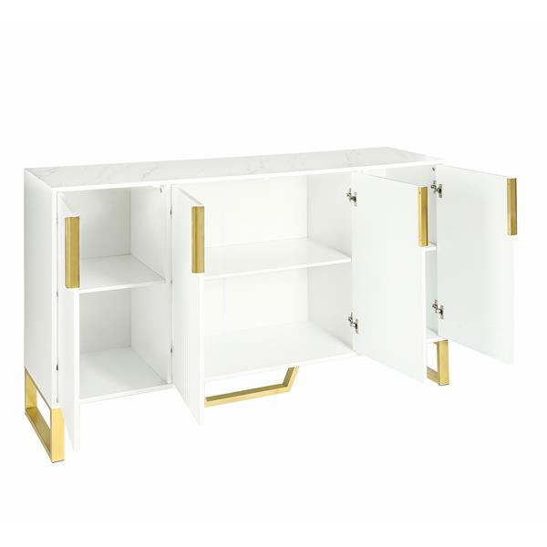 Modern sideboard with Four Doors, Metal handles & Legs and Adjustable Shelves Kitchen Cabinet (White)