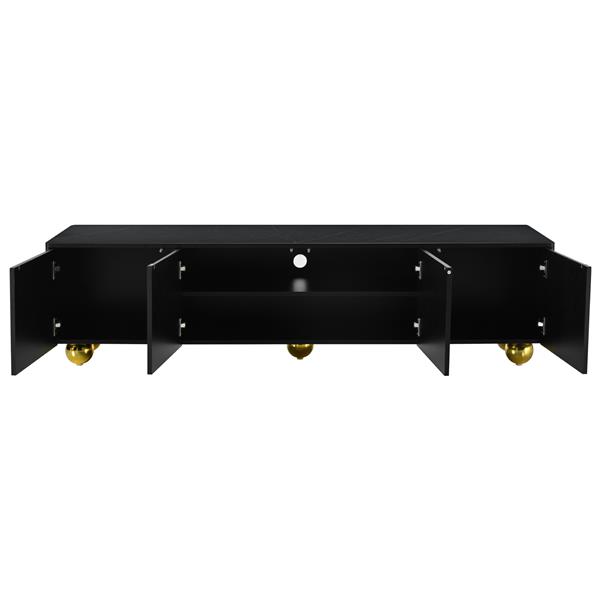 Modern TV Stand for TVs up to 75 Inches, Entertainment Center with Storage Cabinets and 1 Adjustable Shelf, Media Console with Marble-patterned Top and Golden Round Metal Legs for Living room