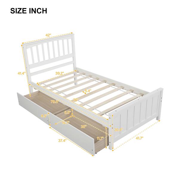 Twin size Platform Bed with Two Drawers, White