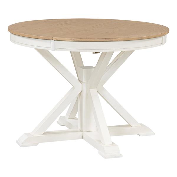 Retro Functional Extendable Dining Table with a 12" Leaf for Dining Room and Living Room (Oak Natural Wood + Off White)