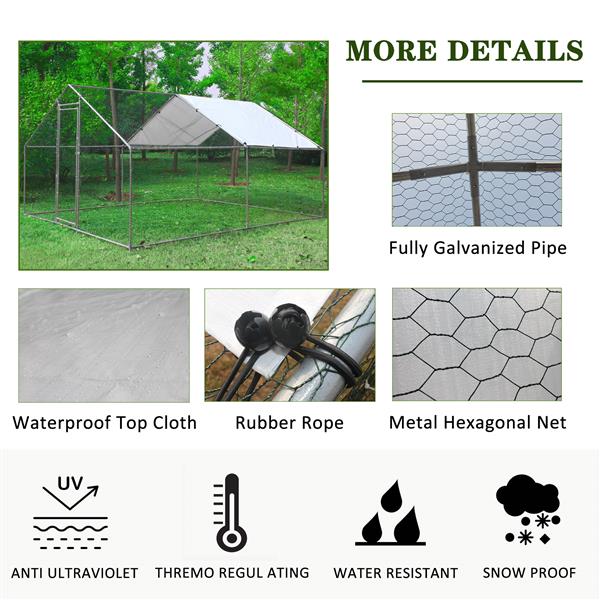 Large Metal Chicken Coop, Walk-in Chicken Run,Galvanized Wire Poultry Chicken Hen Pen Cage, Rabbits Duck Cages with Waterproof and Anti-Ultraviolet Cover for Outside(10' L x 13 W x 6.56' H)