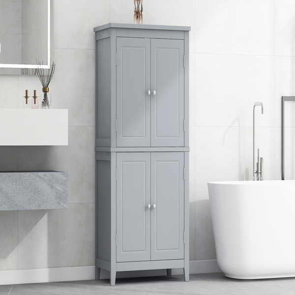 Bathroom Storage Cabinet, Cabinet with Two Doors and Drawers, Adjustable Shelf, MDF Board, Grey  