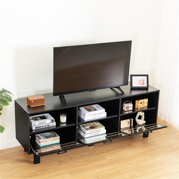 TV stand,TV cabinet,American country style TV lockers,The toughened glass door panel,Metal handles,birch legs,Turn down the drawer,can be placed in Lounge Room,Living Room or Bedroom,color:black