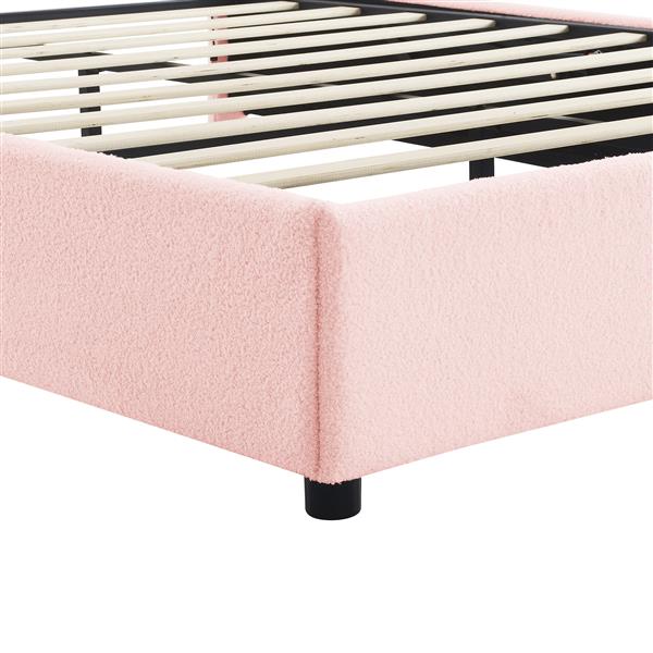 Queen Size Upholstered Platform bed with Height-adjustable Headboard and Under-bed Storage Space,Pink