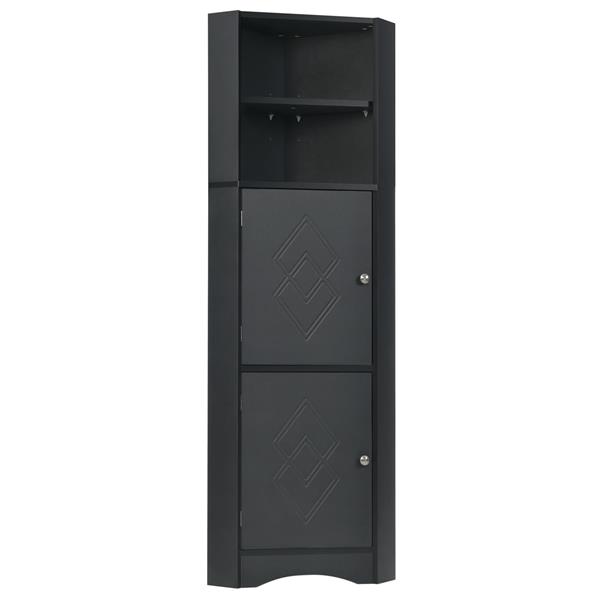 Tall Bathroom Corner Cabinet,  Storage Cabinet with Doors and Adjustable Shelves, MDF Board, Black