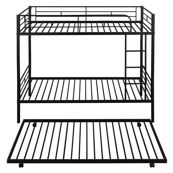 Twin-Over-Twin Metal Bunk Bed With Trundle,Can be Divided into two beds,No Box Spring needed ,Black