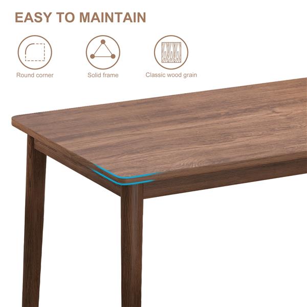 Dining Table Retro Rectangle Table Solid Rubber Wood Rustic Furniture for Kitchen Dining Room Walnut Color