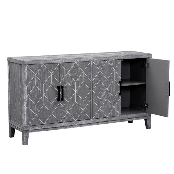 4-door Retro Sideboard with Adjustable Shelves, Two Large Cabinet with Long Handle, for Living Room and Dining Room (Light Gray)