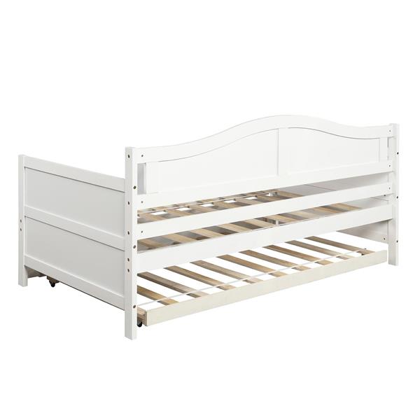 Twin Wooden Daybed with Trundle Bed, Sofa Bed for Bedroom Living Room,White