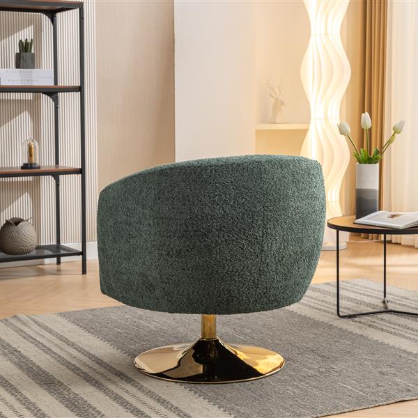 048-Chenille Fabric Swivel Chair With Gold Metal Round Base,Green