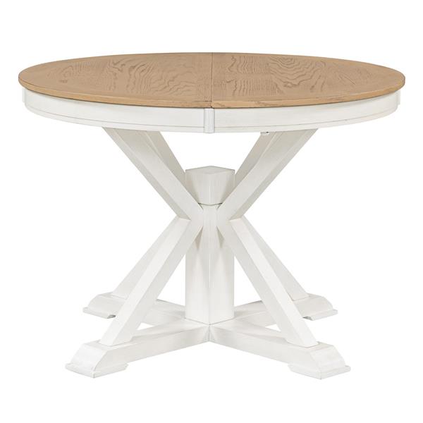 Retro Functional Extendable Dining Table with a 12" Leaf for Dining Room and Living Room (Oak Natural Wood + Off White)