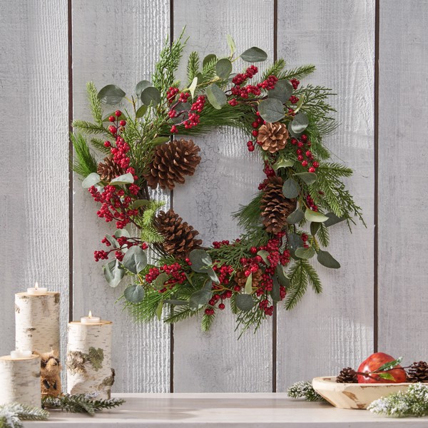 22" BERRY/EUCALYPTUS/PINECONE WREATH