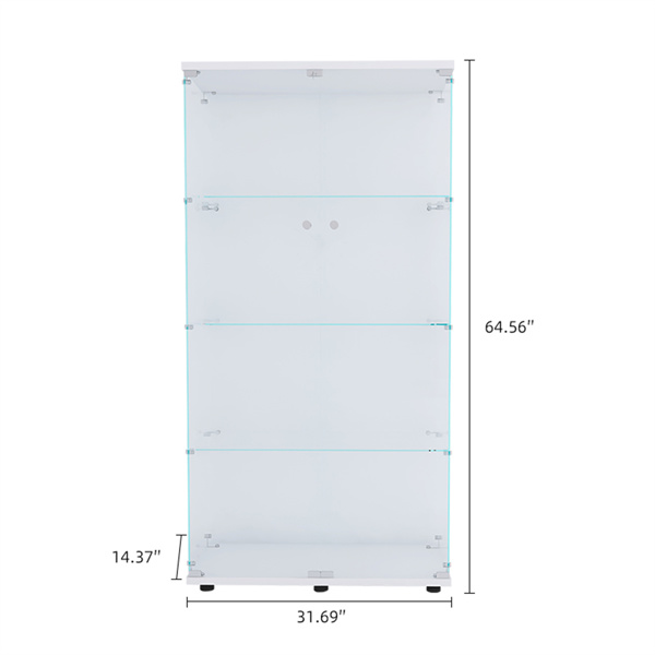 Lighted Two Door Glass Cabinet Glass Display Cabinet with 4 Shelves, White 