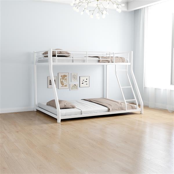 Metal Bunk Bed Twin Over Full Size with Removable Stairs, Heavy Duty Sturdy Frame with 12" Under-Bed Storage for Teen & Adults, Teens, No Box Spring Needed, White