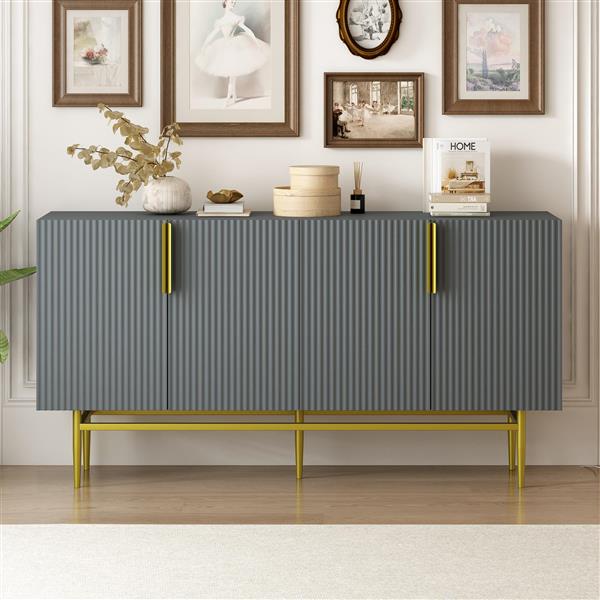 Modern Elegant 4-door Sideboard Gold Metal Handle Buffet Cabinet for Dining Room, Living Room, Bedroom, Hallway (Gray)