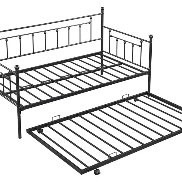 Metal Twin Daybed with Trundle/ Heavy-duty Sturdy Metal/ Noise Reduced/ Trundle for Flexible Space/ Vintage Style/ No Box Spring Needed