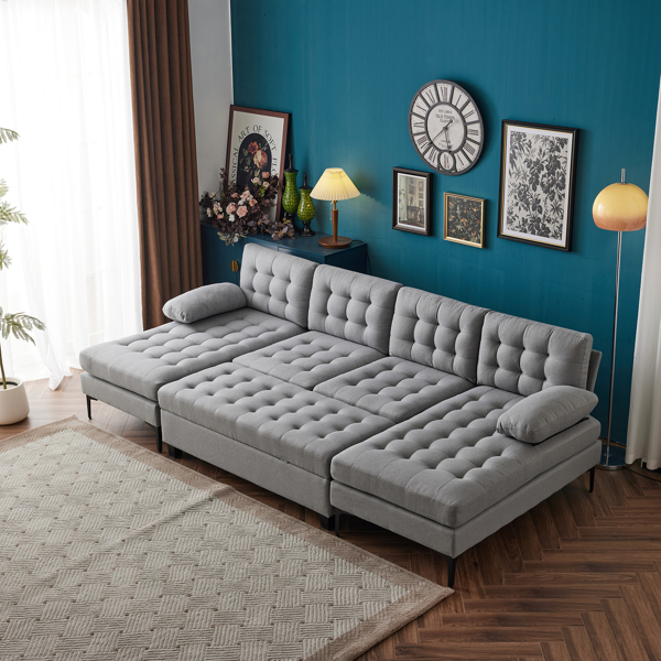 110 inch Sleeper Sectional Sofa Set with Storage Ottoman, U-Shaped 4-Seat Sofa Couch for Living Room, Light Grey ﻿