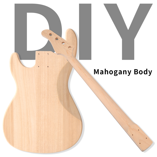 DIY 4 String GP Style Electric Bass Guitar Kits with Mahogany Body, Maple Neck and Accessories