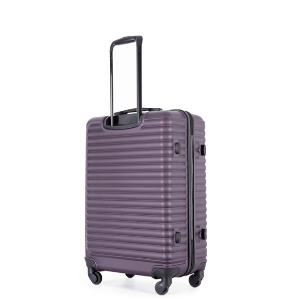 3 Piece Luggage Sets ABS Lightweight Suitcase with Two Hooks, Spinner Wheels, TSA Lock, (20/24/28) PURPLE