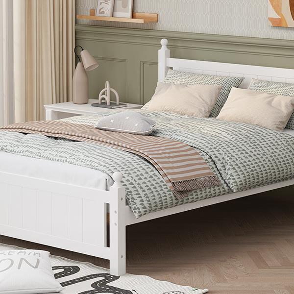 Queen Size Solid Wood Platform Bed Frame for Kids, Teens, Adults, No Need Box Spring, White