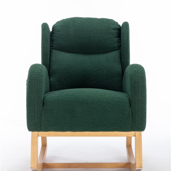 Fabric Rocking Chair With Packet Wood Legs,Green