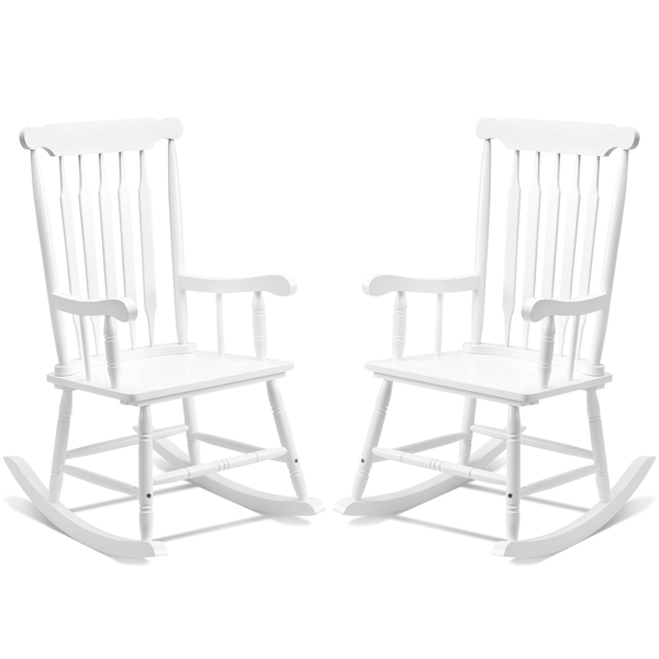 Patio Rocking Chair Solid Wood, Outdoor Porch Rocker Chair with Wooden Frame, Indoor Wooden Rocking Chair for Garden Backyard Balcony, White