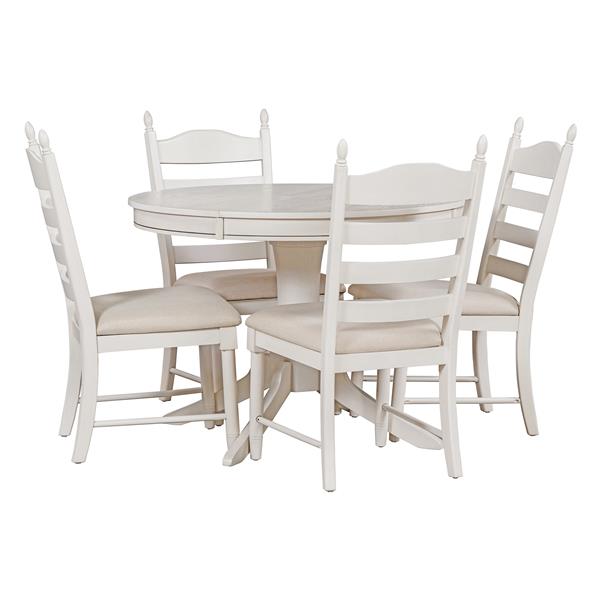 5-Piece Retro Functional Dining Table Set Wood Round Extendable Dining Table and 4 Upholstered Dining Chairs (Antique White)