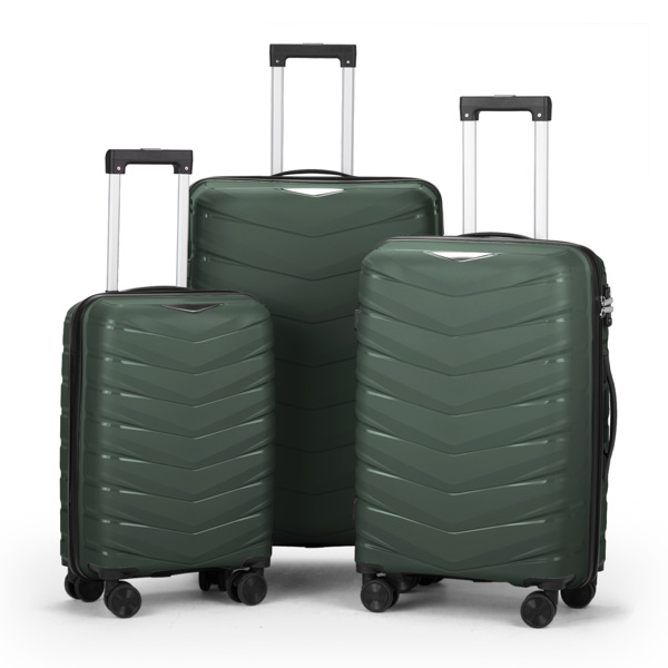 FCH V-shaped stripes 3-in-1 PP trolley case 20in 24in 28in PP iron trolley classic color - dark green (grain pattern)