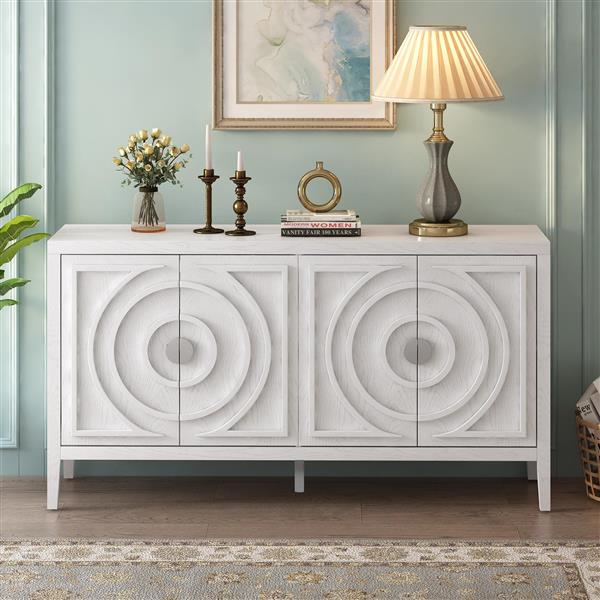 Retro Sideboard door with Circular Groove Design Round Metal Door Handle for Entrance, Dinning Room, Living Room (White)