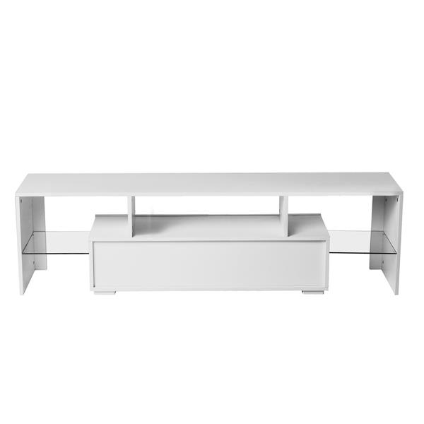 FashionTVstandTVcabinet,EntertainmentCenter,TVstationTV console,media console,with LEDlight belt,light belt remote control,toughenedglassshelf,metal handle,Canbeplaced in the living room,bedroom,White