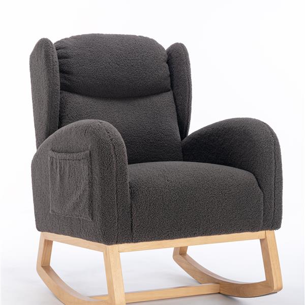 Fabric Rocking Chair With Packet Wood Legs,Dark Gray