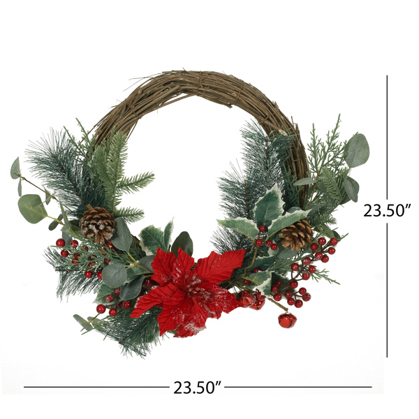 23.5" POINSETTIA/BERRY/EUCALYPTUS HALF WREATH