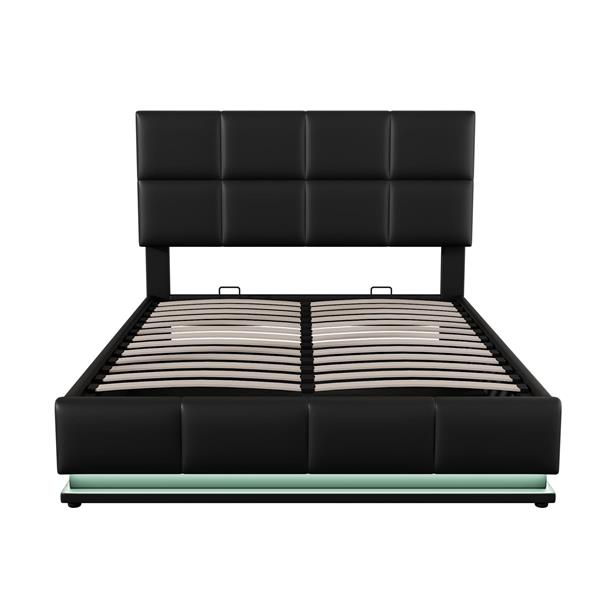 Full Size Tufted Upholstered Platform Bed with Hydraulic Storage System,PU Storage Bed with LED Lights and USB charger, Black