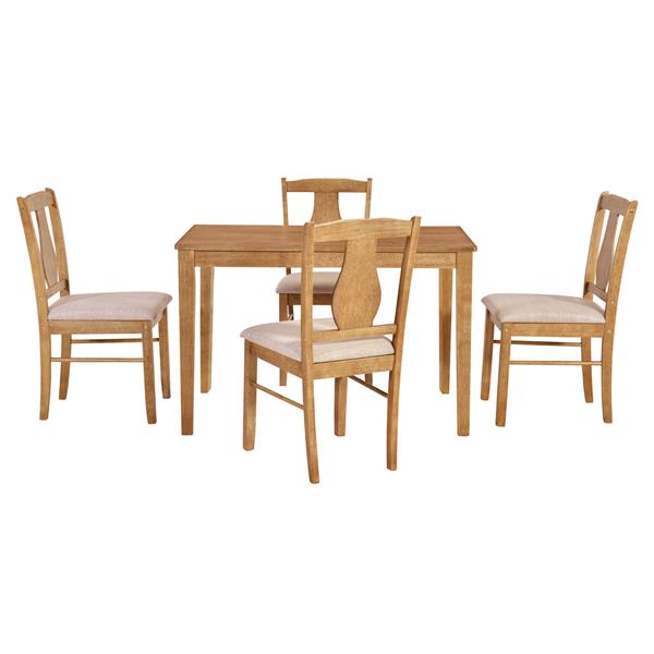 5-Piece Kitchen Dining Table Set, Wooden Rectangular Dining Table and 4 Upholstered Chairs for Kitchen and Dining Room (Drift Wood)