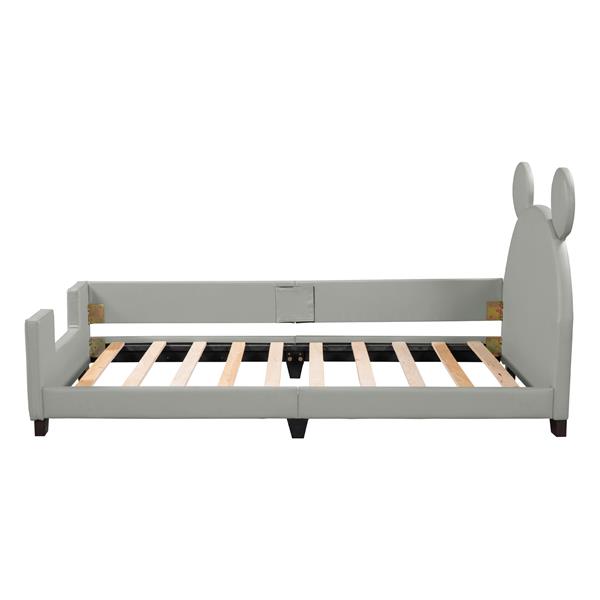 Twin Size Upholstered Daybed with Carton Ears Shaped Headboard, Grey