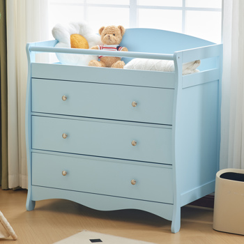 3-layer Drawer with Safety Belt Blue 90.5*58*92cm Wooden Bed Density Board Baby