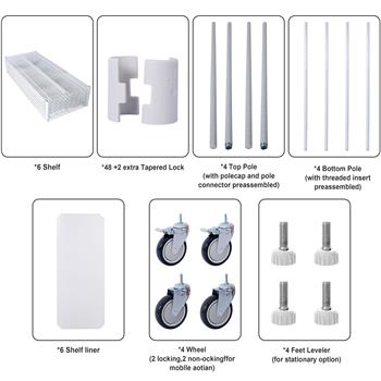 6 Tier 6000lbs Capacity NSF Metal Shelf Wire Shelving Unit, Heavy Duty Adjustable Storage Rack with Wheels & Shelf Liners for Commercial Grade Utility Steel Storage Rack, white - 84\\"H x 48\\"L x 20\\"D