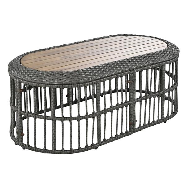 4-Piece Rattan Outdoor Patio Conversation Set with Seating Set for 5 and Coffee Table for Porch, Backyard and Garden (Grey)