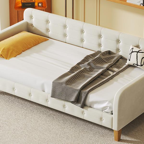 Twin Size Upholstered Daybed with 4 Support Legs, White