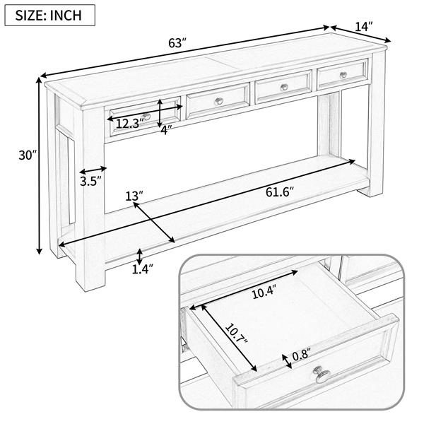 Console Table/Sofa Table with Storage Drawers and Bottom Shelf for Entryway Hallway (Gray Wash)