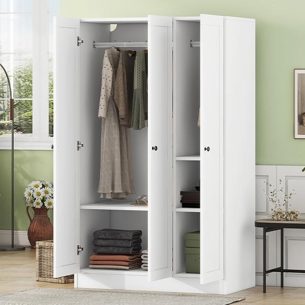 3-Door Shutter Wardrobe with shelves, White