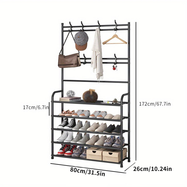 simple floor standing clothes and hat rack, shoe rack integrated DIY household shoe and hat cabinet bracket, bedroom, living room hanging clothes rack, shoe rack