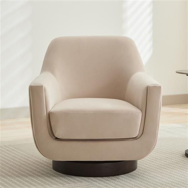 U-shaped Fully Assembled Swivel Chair Velvet Chair Armchair Round Barrel Chair for Living Room Bedroom,Beige